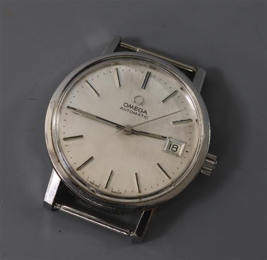 A gentlemans stainless steel Omega Automatic wrist watch.